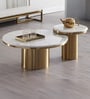 Circular Marble Nesting Coffee Table In white & Glossy Gold Finish (Set of 2)
