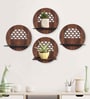 Circular Modern Shelves with Walnut Finish Set of Four