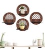 Circular Modern Shelves with Walnut Finish Set of Four