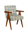 Civic Accent Teak Wood Arm Chair in Blue Fabric