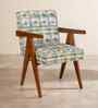 Civic Accent Teak Wood Arm Chair in Blue Fabric