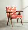 Civic Accent Teak Wood Arm Chair in Orange Fabric