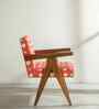 Civic Accent Teak Wood Arm Chair in Orange Fabric