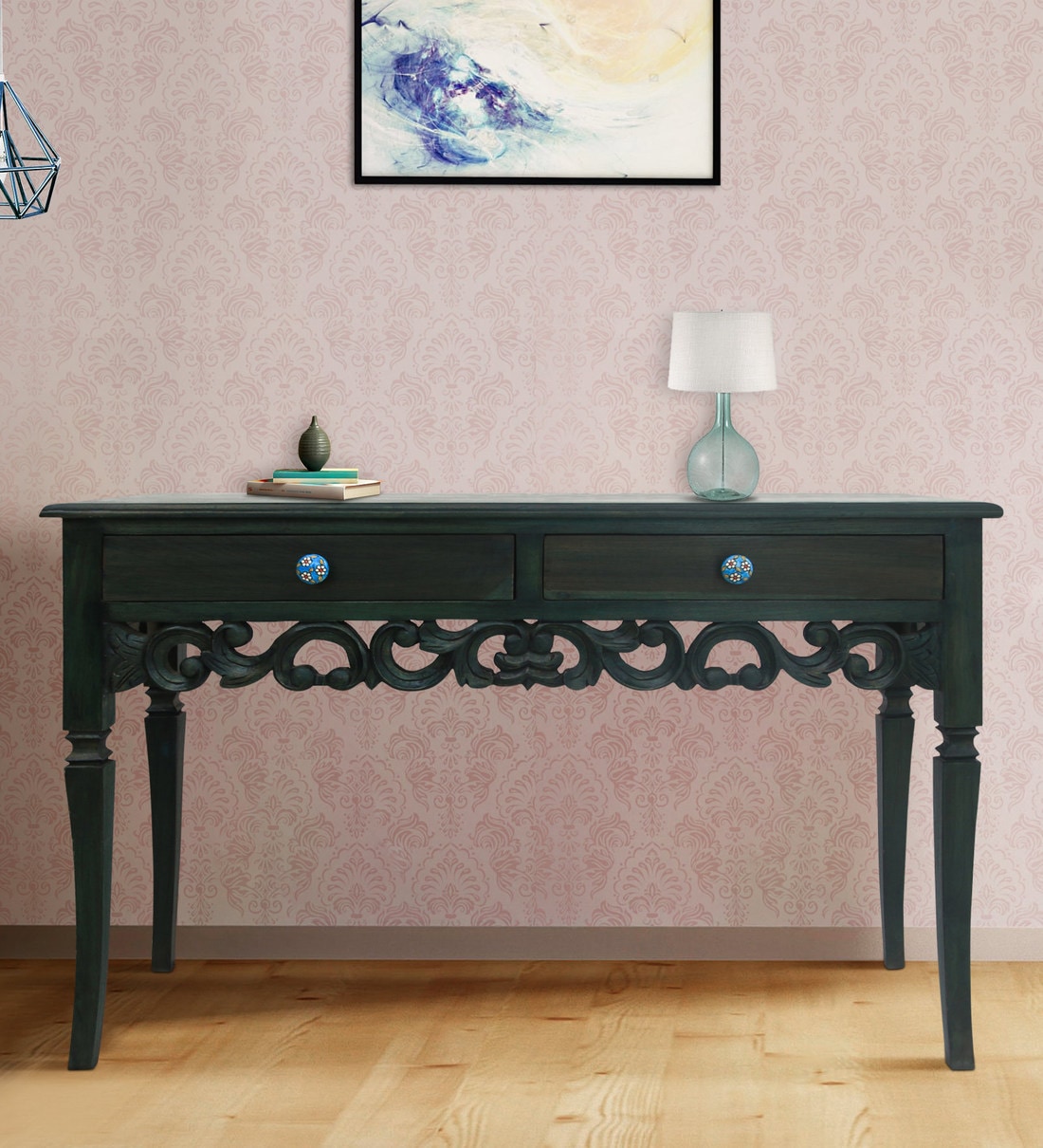 Buy Claro Console Table In Dark Green Finish By Make Home Happy Online Traditional Console Tables Tables Furniture Pepperfry Product