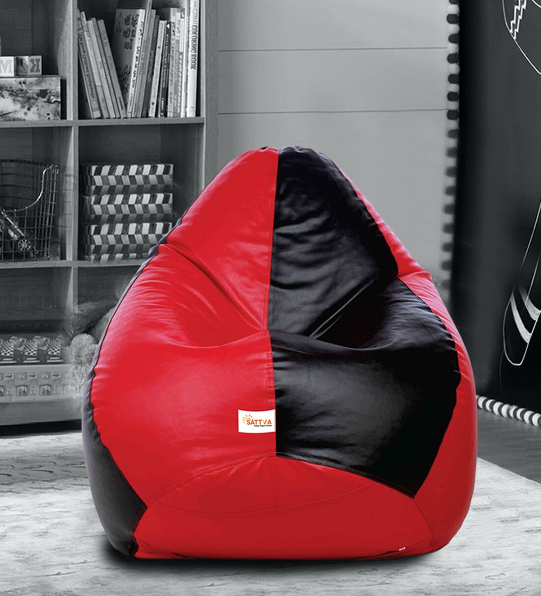 Buy Classic XXL Bean Bag with Beans in Black & Red Colour at 22 OFF by Sattva Pepperfry