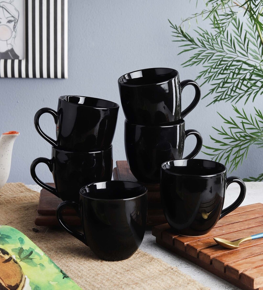 Buy Classic 200ml Black Ceramic (Set of 6) Coffee Mug at 45% OFF