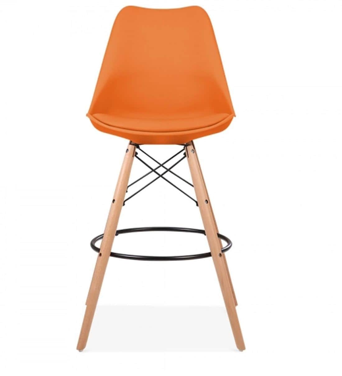 Buy Classic Full Back Bar Stool with Backrest in Orange Colour by Finch