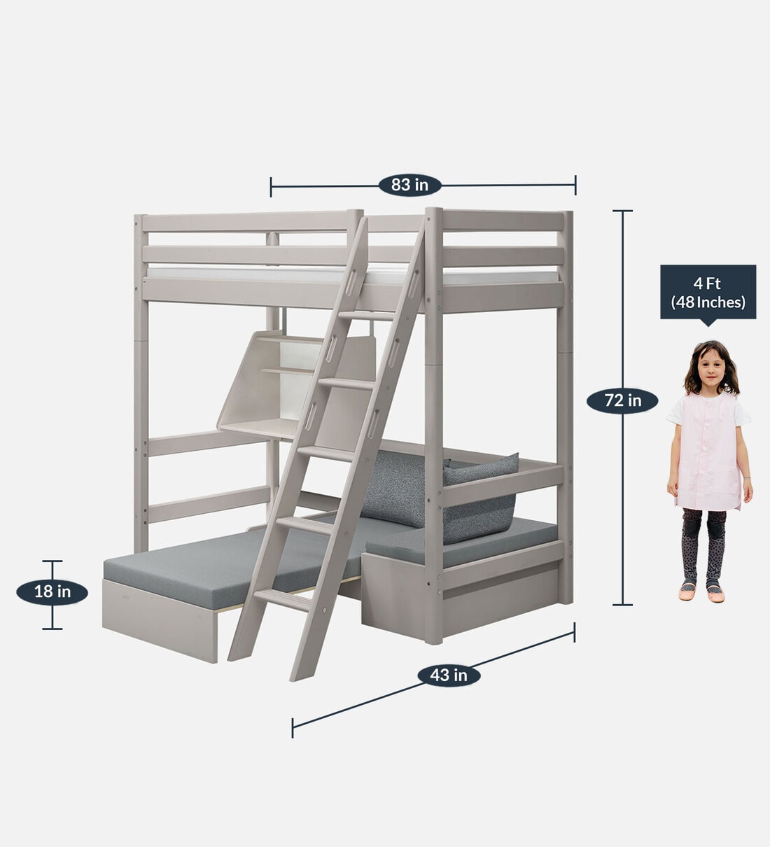 Buy Classic Solid Wood Bunk Bed in Dark Grey Finish by Flexa Online Bunk Beds Bunk Beds
