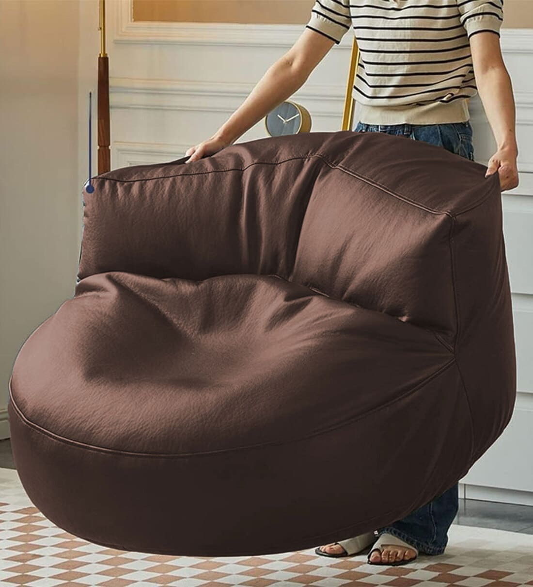 Buy Haruto Leatherette Bean Bag with Footstool Filled with Beans