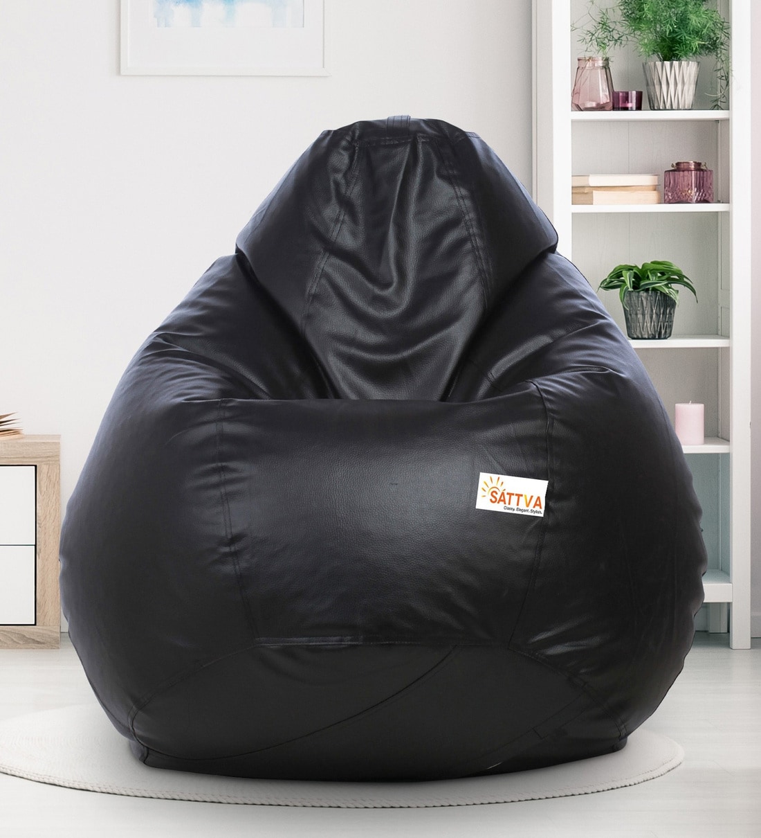 Buy Classic XXXL Bean Bag with Beans in Black Colour by Sattva Online