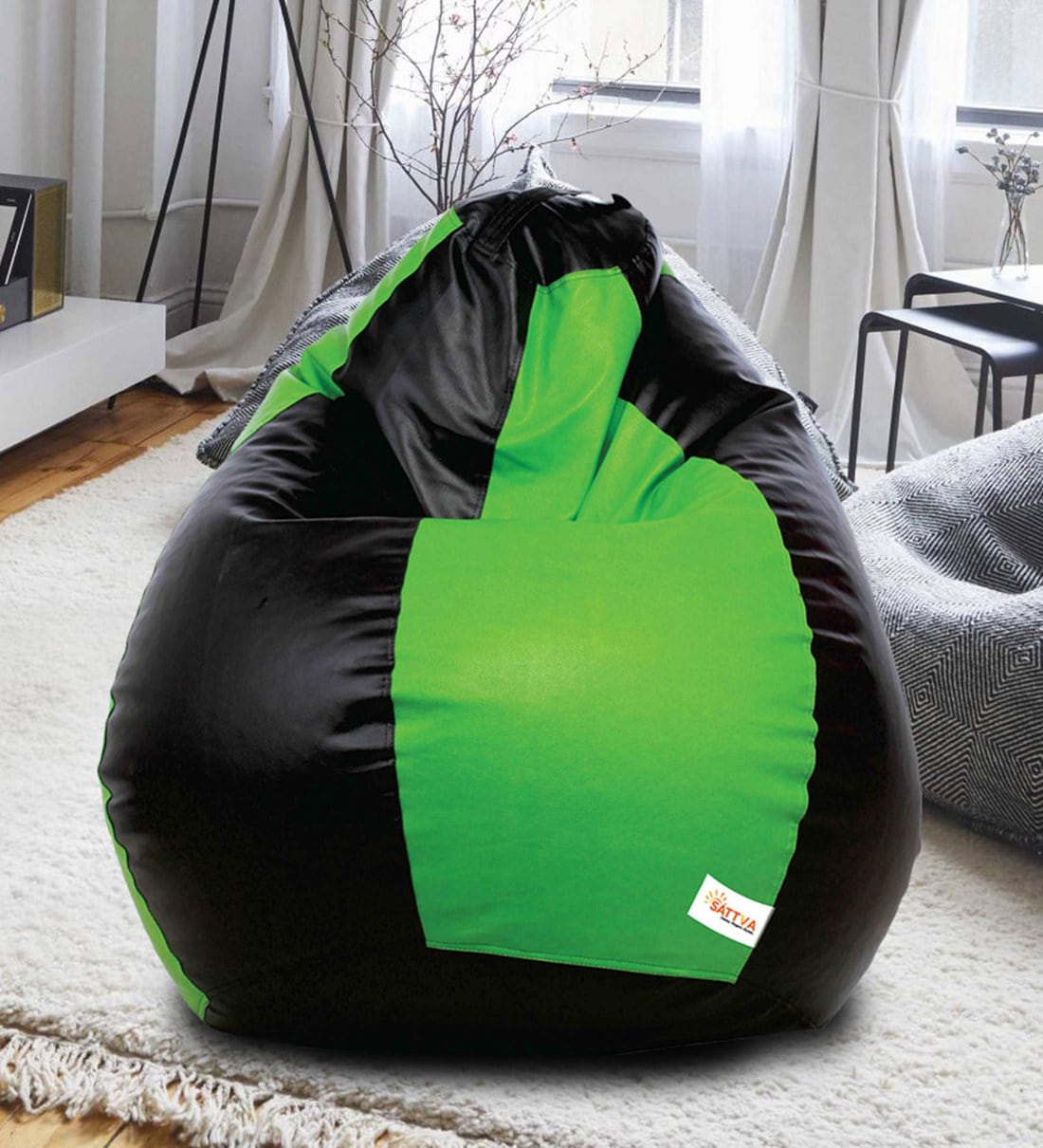 classic xxxl bean bag with beans in black  neon green colour