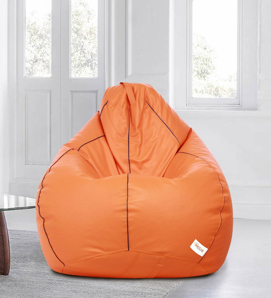 Buy Classic XXXL Bean Bag with Beans in Orange Colour with Navy Blue