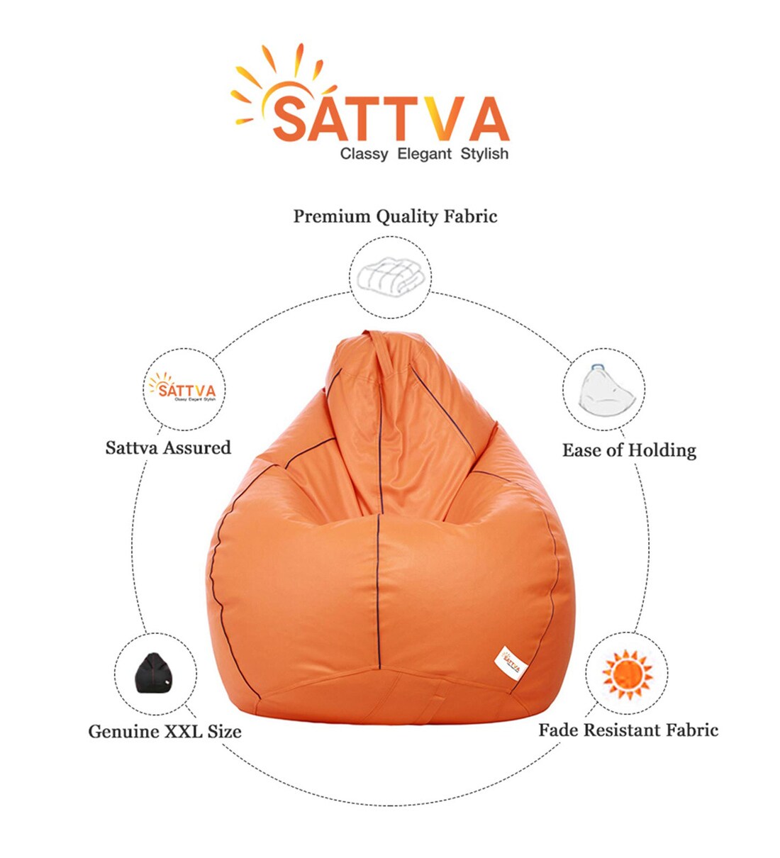 Buy Classic XXXL Bean Bag with Beans in Orange Colour with Navy Blue