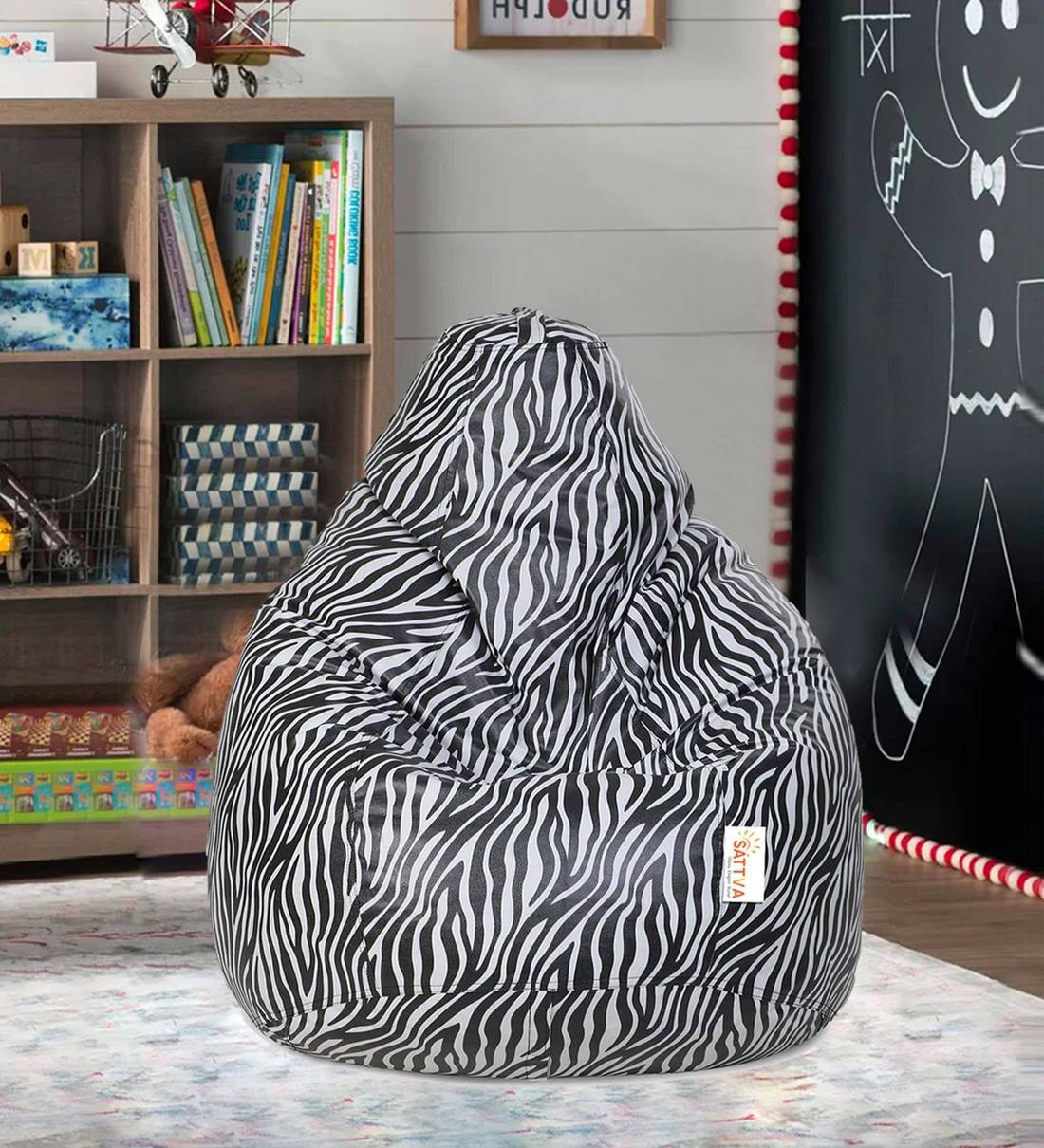 Buy Classic Style Zebra Print XXL Bean Bag with Beans by Sattva Online