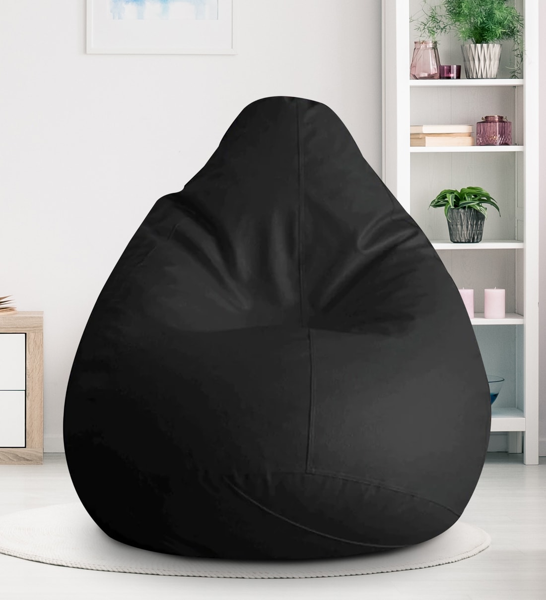 Buy Classic XXL Bean Bag with Beans in Black Colour by Style HomeZ