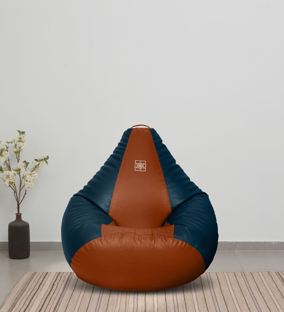 Buy Classic XL Bean Bag with Beans in Blue and Tan Colour by Online Bean Bags with