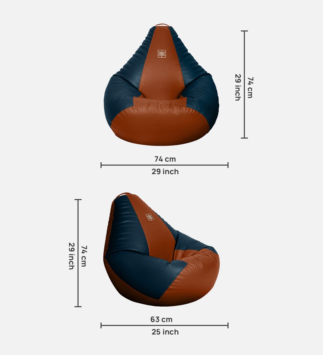 Buy Classic XXL Leatherette Bean Bag Cover in Blue & Tan Colour by