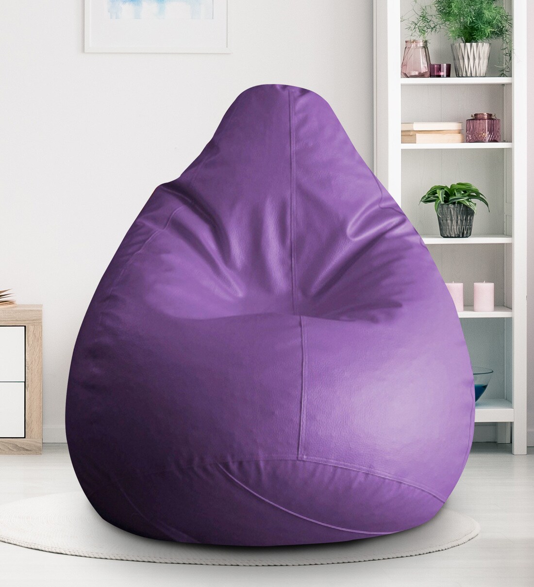 Buy Classic XXXL Bean Bag with Beans in Purple Colour by Style HomeZ