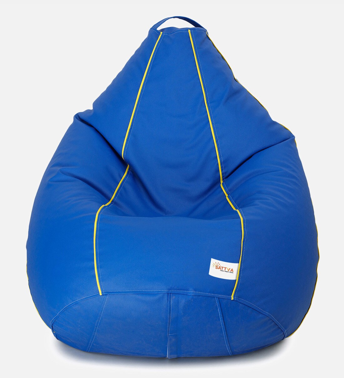 Buy Classic XXL Bean Bag with Beans in Royal Blue Colour with Yellow Piping by Sattva Online