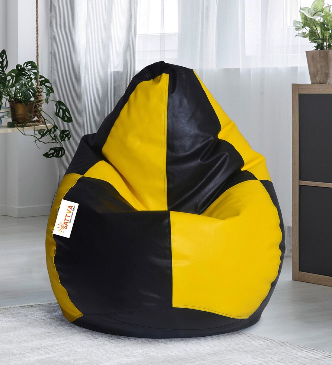 Buy Classic Style XXXL Bean Bag Cover in Black & Yellow Colour by