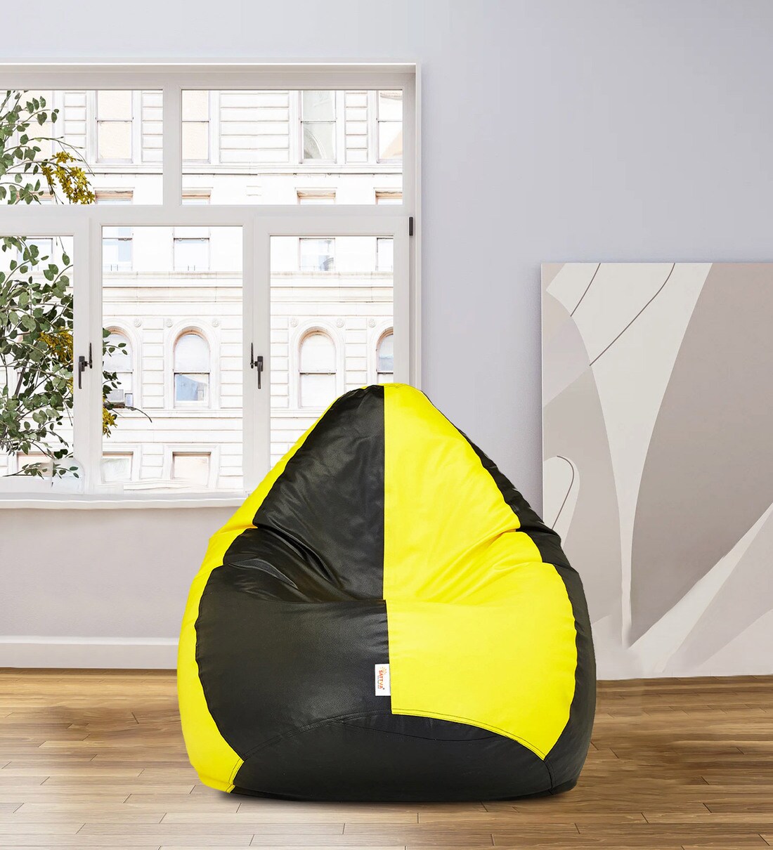 Buy Classic XXXL Filled Bean Bag In Yellow and Black Colour by Sattva