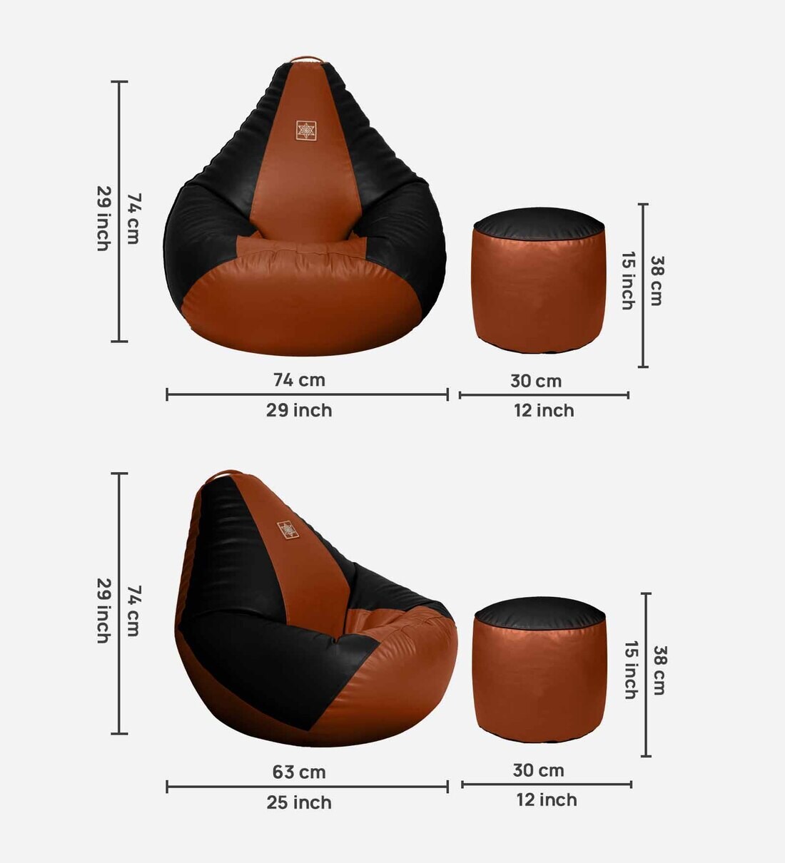 Buy Classy XXL Leatherette Bean Bag with Beans in Black & Tan Colour