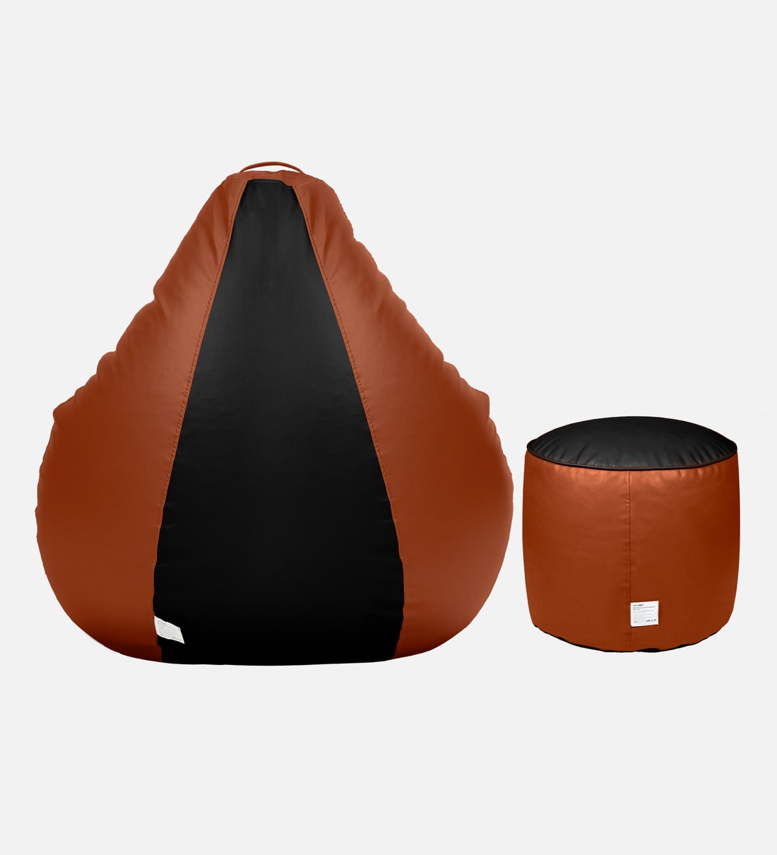 Buy Classy XXXL Leatherette Bean Bag with Beans in Black & Tan Colour with Pouffe by