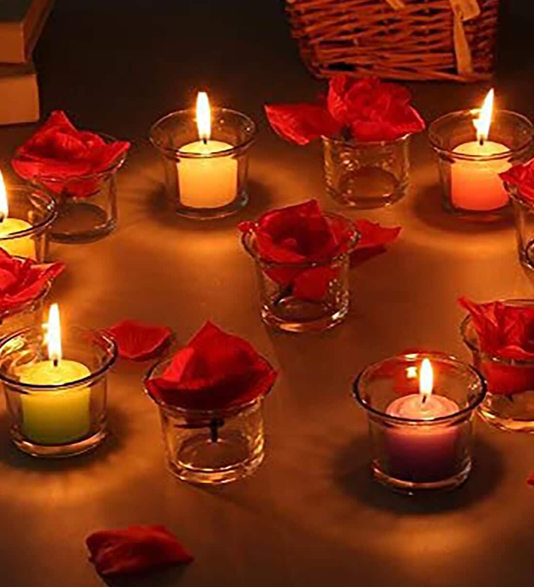 Buy Transparent Glass Table Tea Light Holders & Votives (Pack Of 12) at