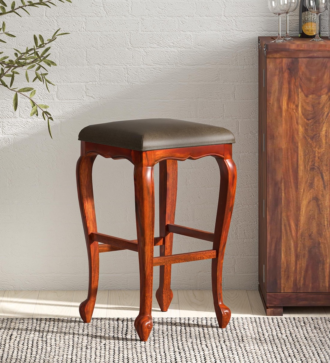Buy Clifford Sheesham Wood Bar Stool In Honey Oak Finish Online