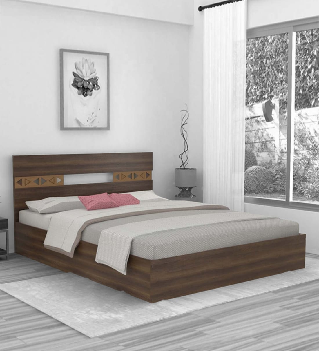 Buy Clio Queen Size Bed in Walnut Finish Online Contemporary Queen
