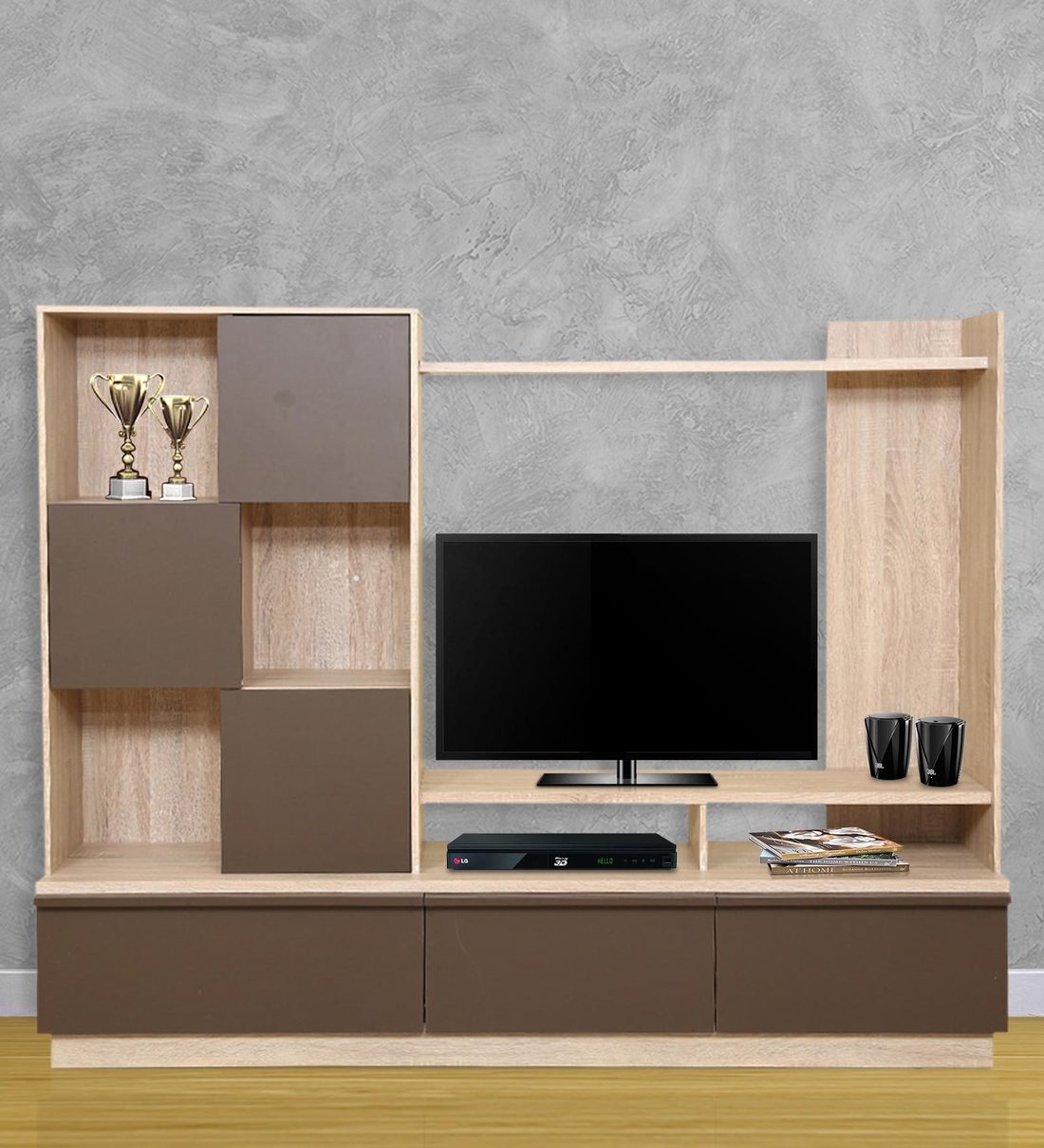 Buy Clover TV Unit in Oak & Dark Brown Finish by HomeTown Online TV