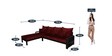 Clara Solid Wood RHS Sofa with Lounger in Walnut Finish & Maroon Upholstery