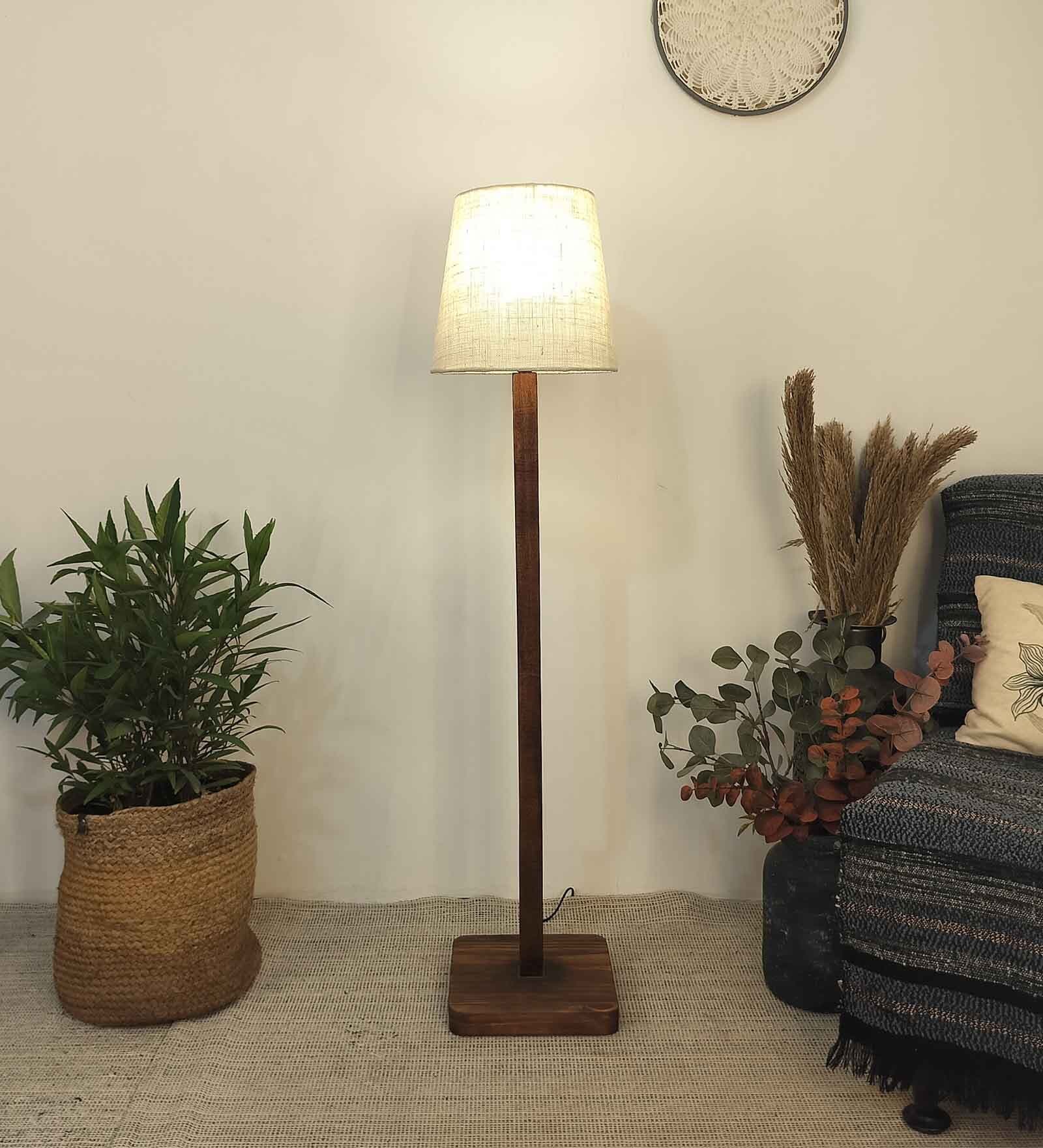 Claire Wood Floor Lamp with Beige Fabric Lampshade Claire Wood Floor Lamp with Beige Fabric Lampshade