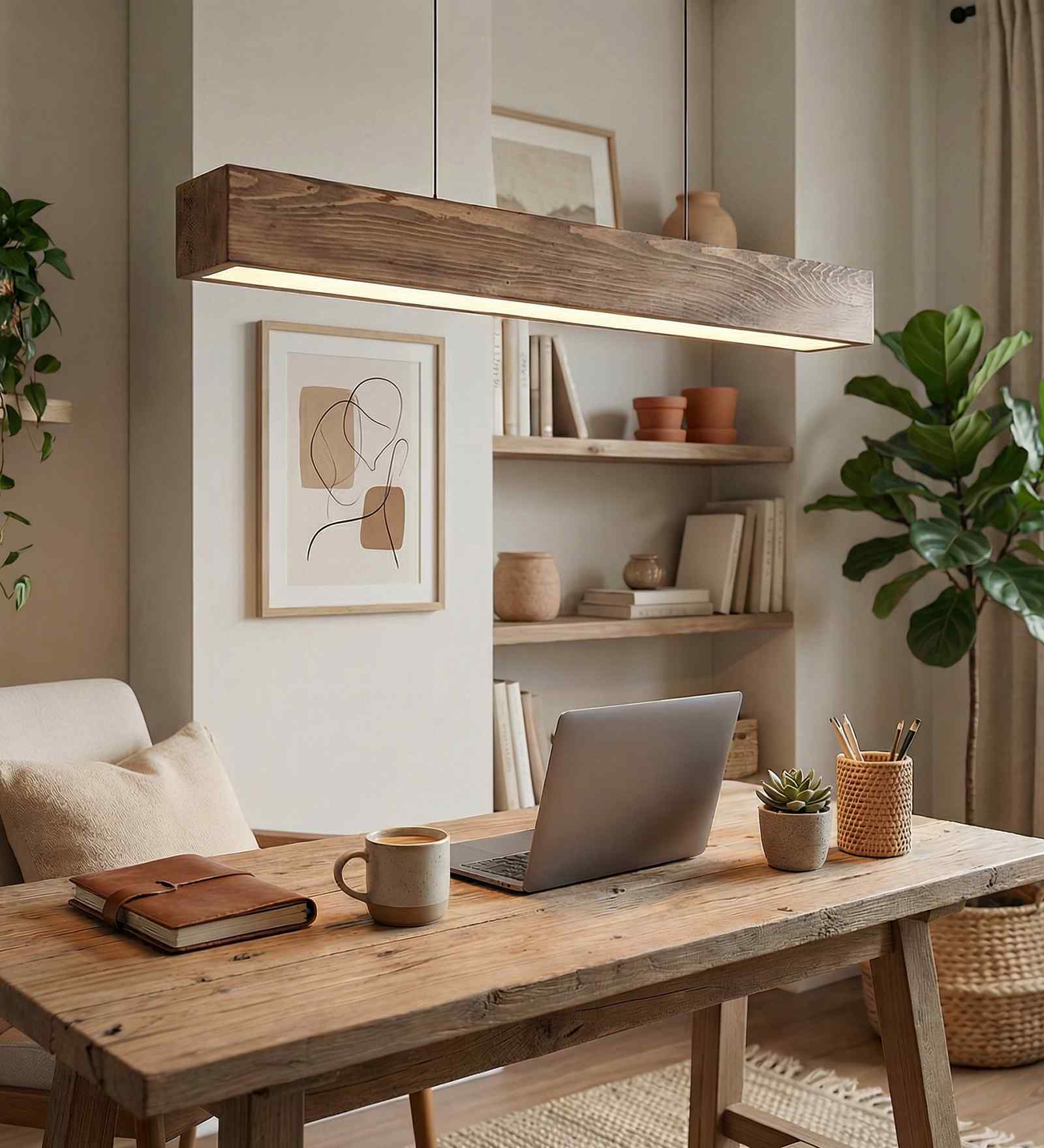 Clara 36 Brown Solid Wood Linear LED Hanging Light