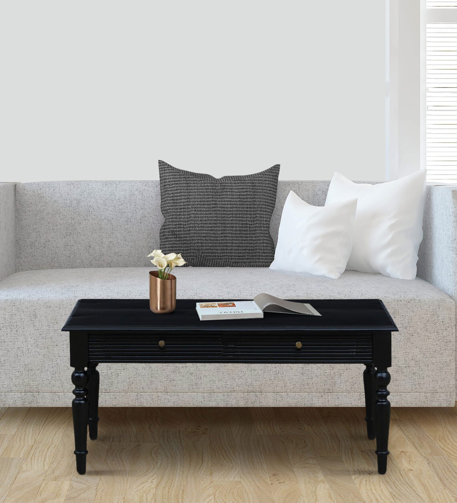 Clarion Solid Wood Coffee Table (L) in Dark Walnut Finish