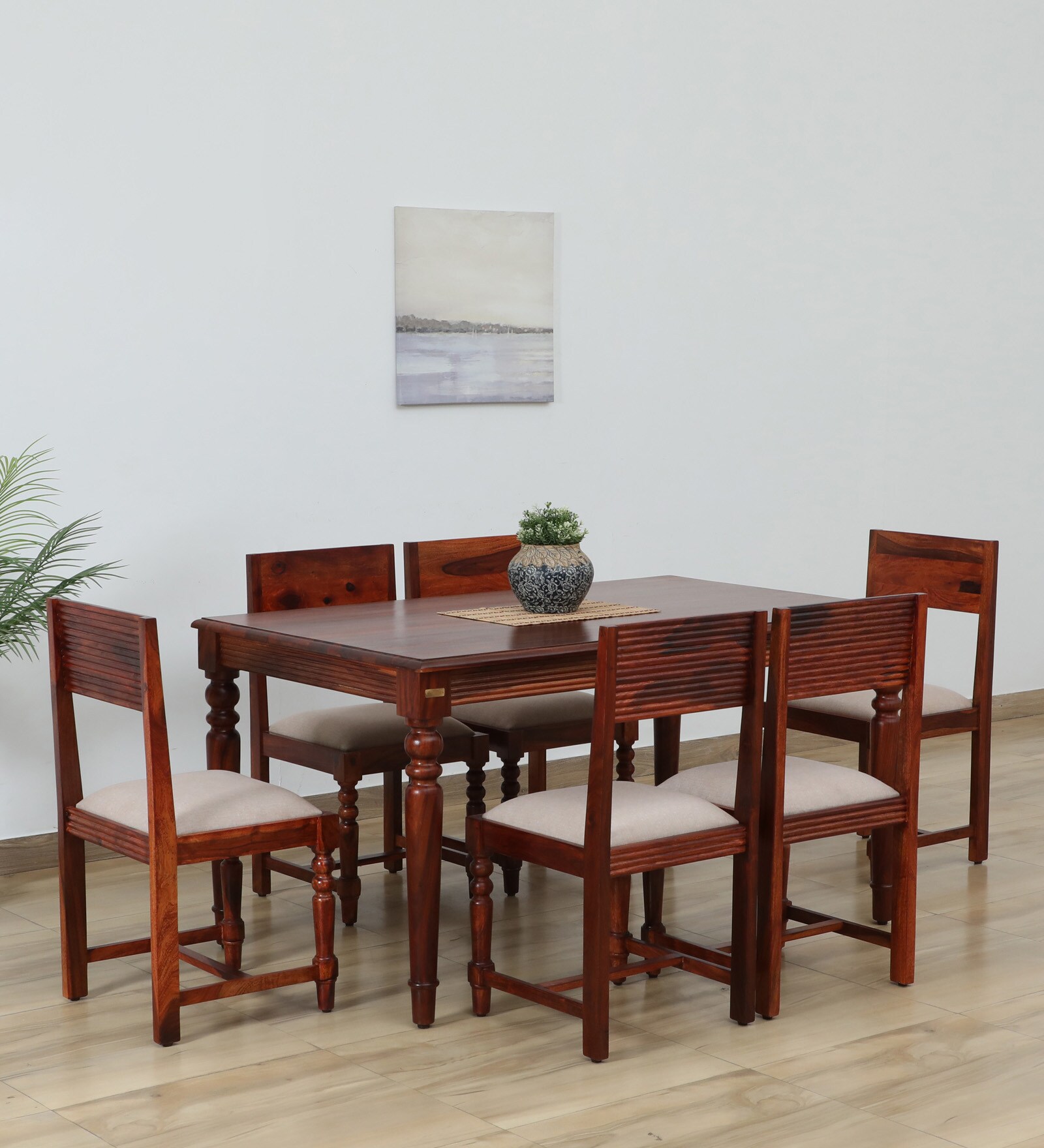 Clarion Sheesham Wood 6 Seater Dining Set In Honey Oak Finish