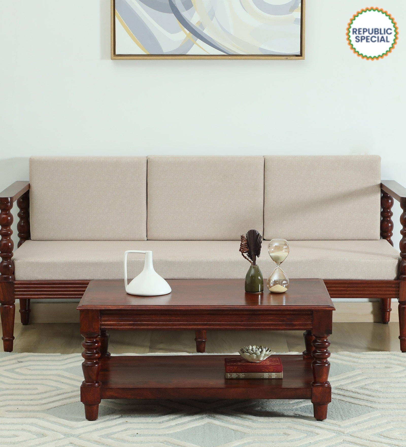 Clarion Sheesham Wood Coffee Table In Honey Oak Finish