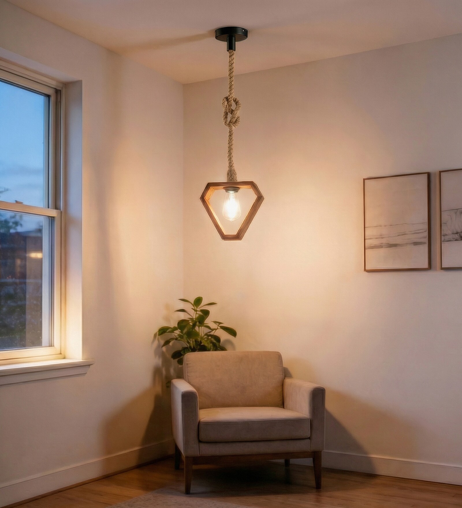 Clark Brown Solid Wood Single Hanging Light