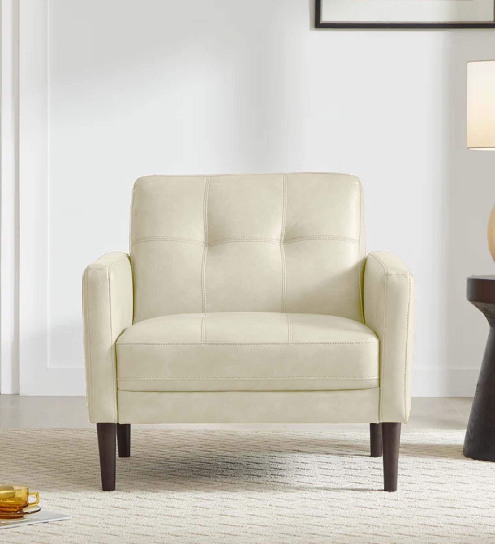 Clark Pu Leather 1 Seater Sofa In Beige Colour