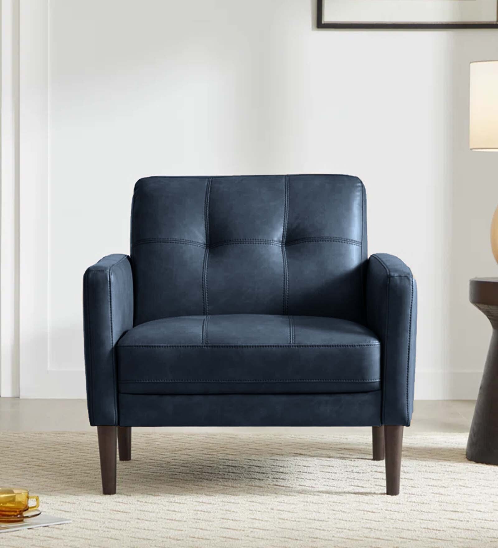 Clark Pu Leather 1 Seater Sofa In Blue Colour