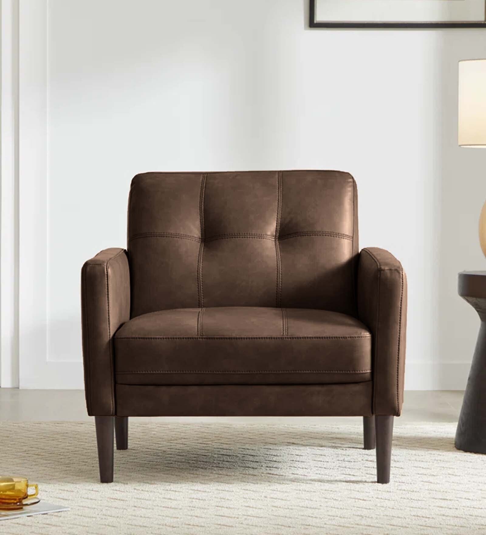 Clark Pu Leather 1 Seater Sofa In Dark Brown Colour