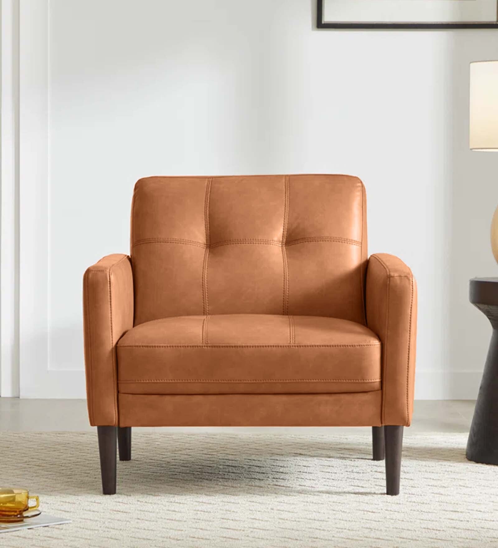Clark Pu Leather 1 Seater Sofa In Tan Colour