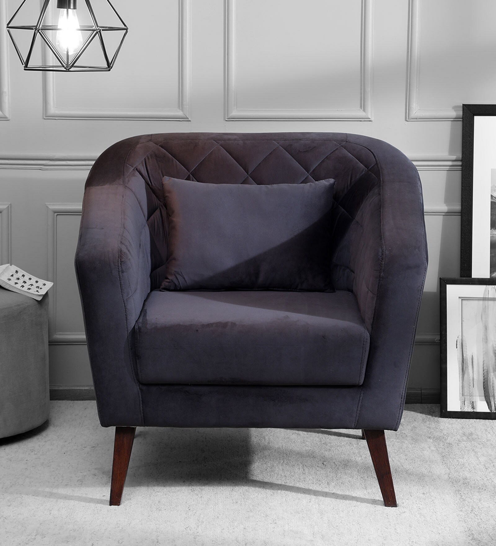 Claro Velvet 1 Seater Sofa in Dark Grey Colour