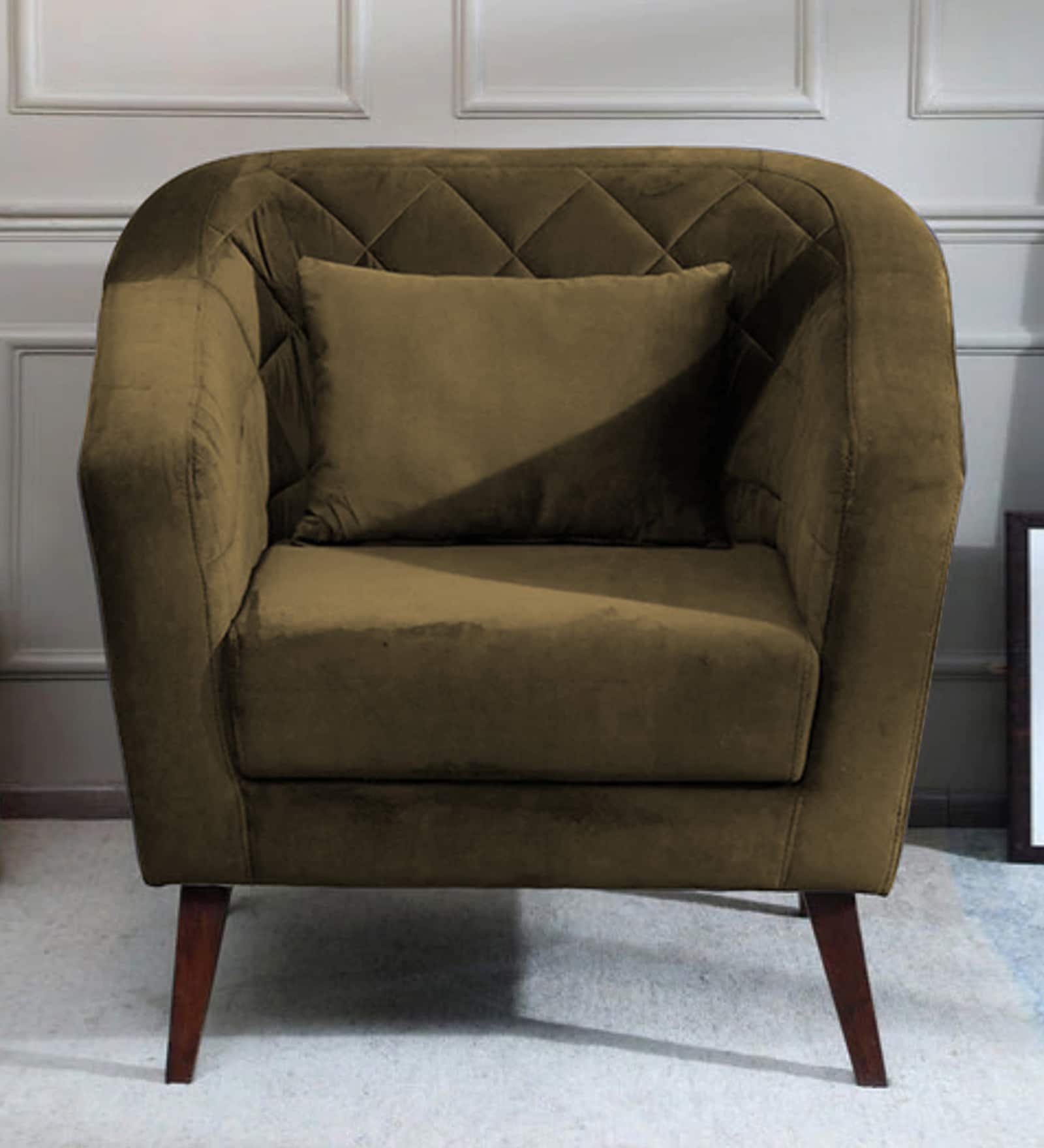Claro Velvet 1 Seater Sofa in Brown Colour