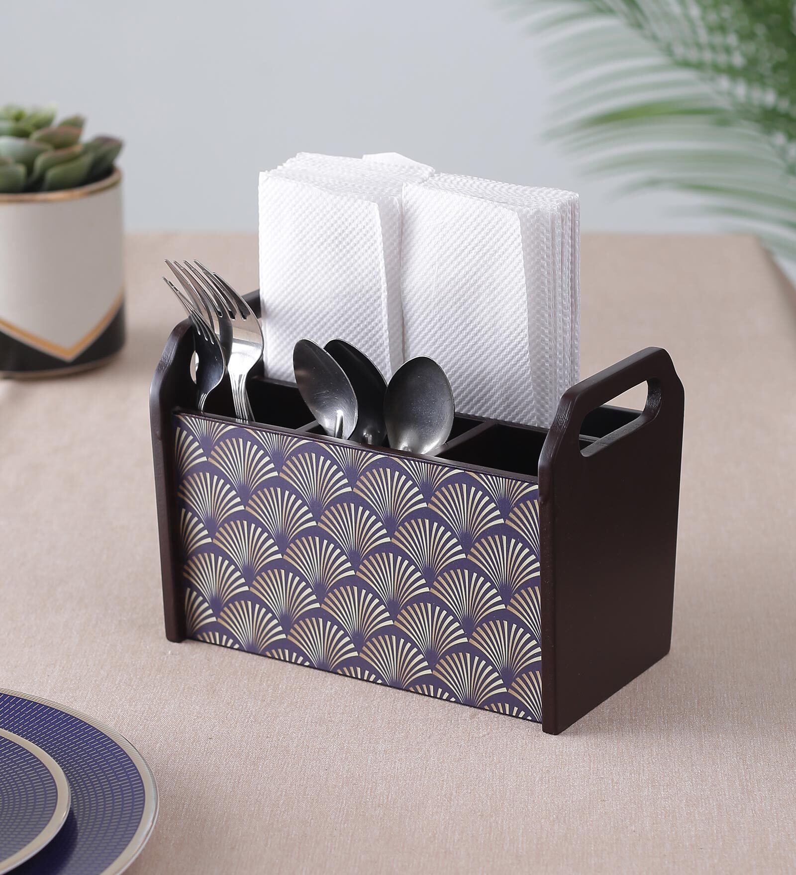 Brown Black and Gold Print MDF Cutlery Holder