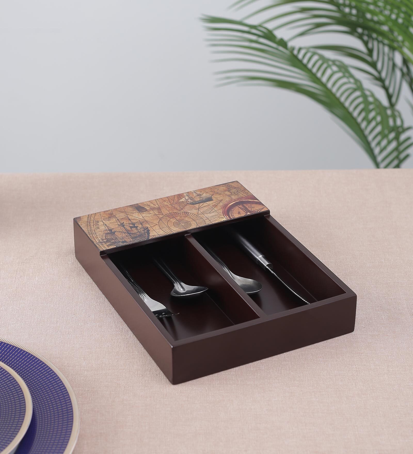 Brown Abstract Print MDF Cutlery Holder