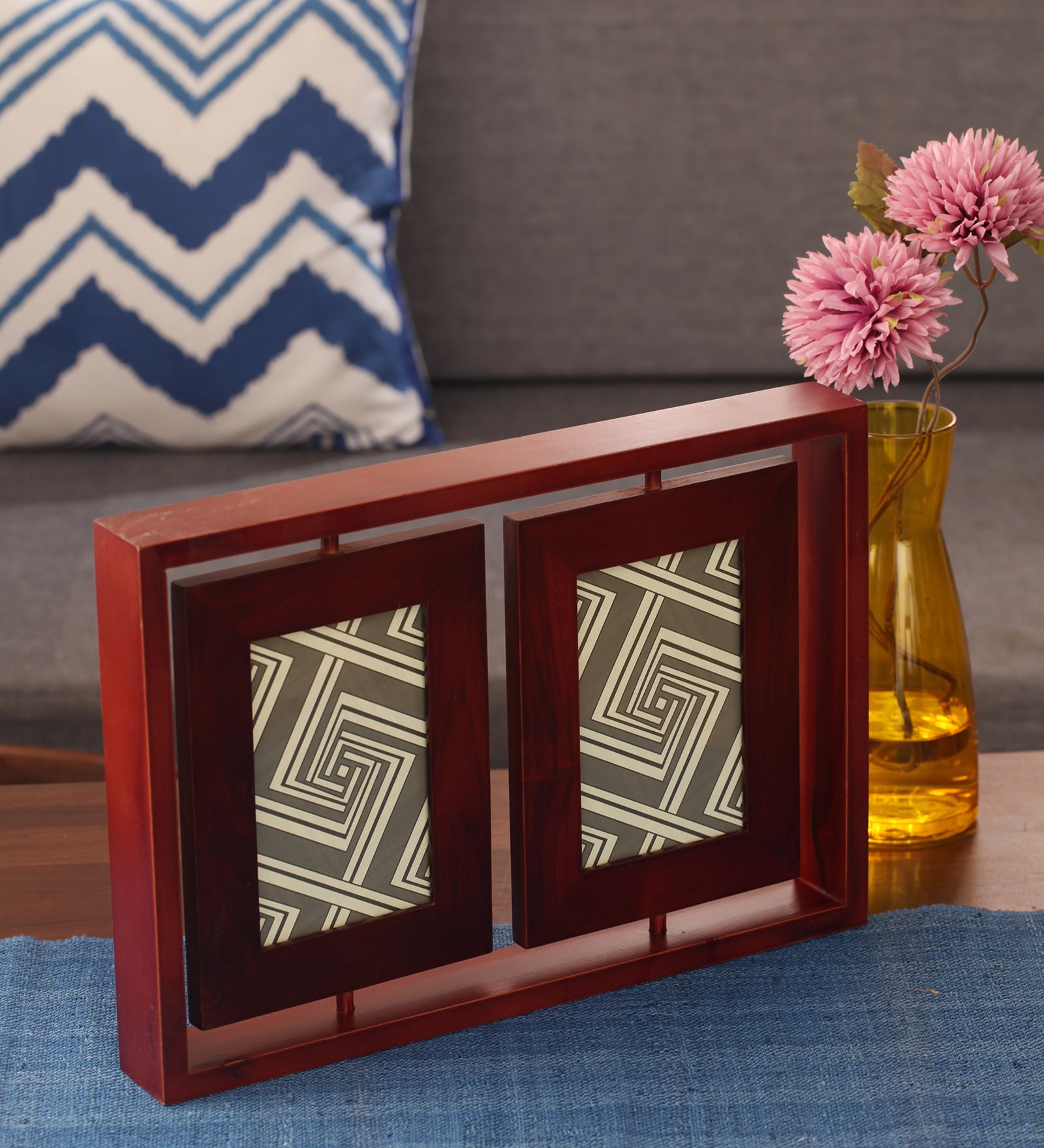 ClasiCraft Brown Wooden Double Revolving Photo Frame