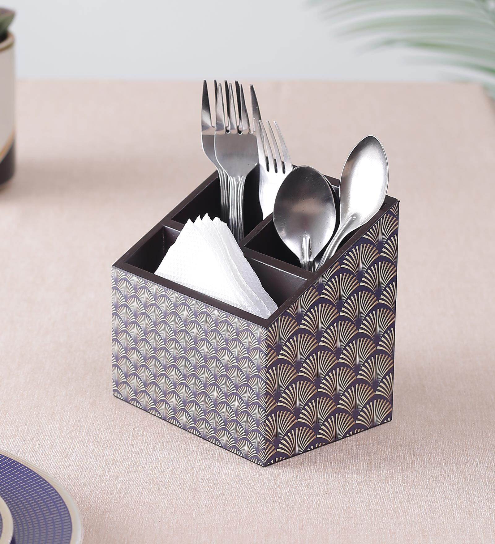 Brown Black and Gold Print MDF Cutlery Holder