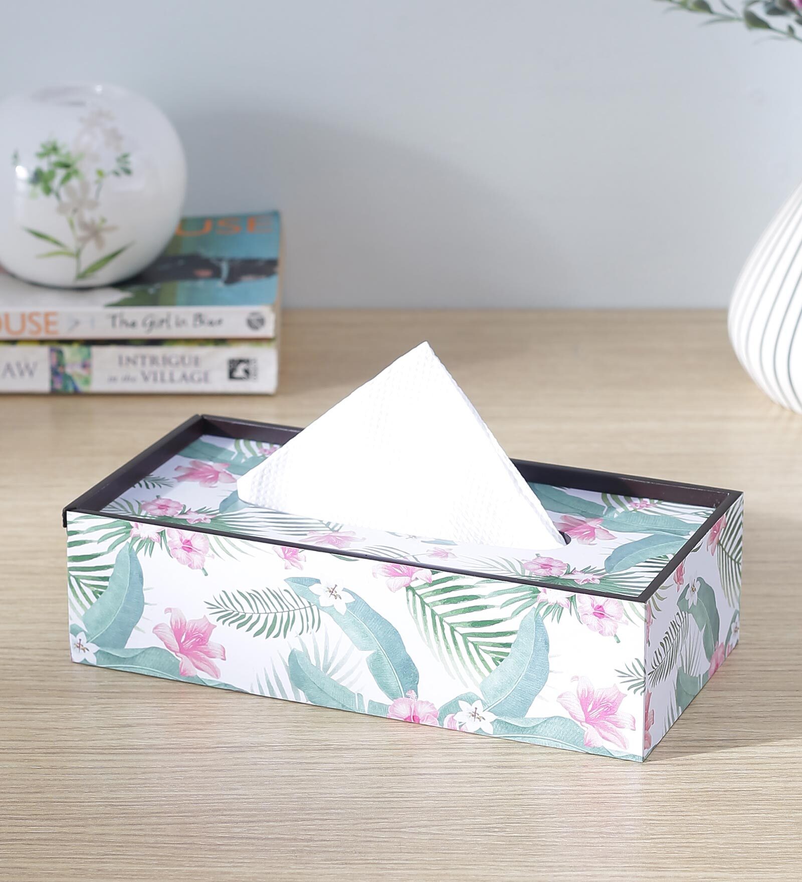Brown Flower Print MDF Tissue Holder