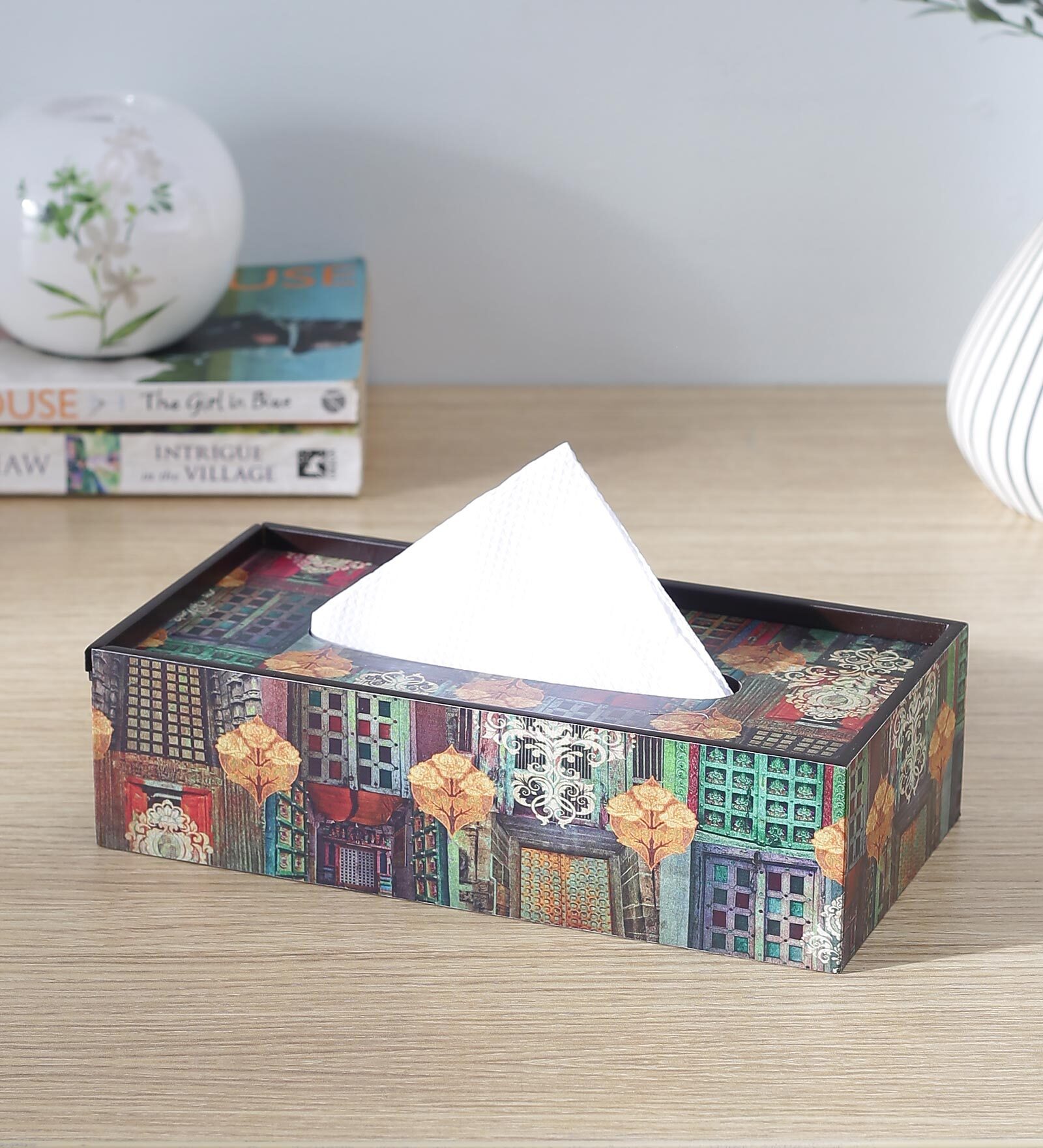 Brown Window Print MDF Tissue Holder